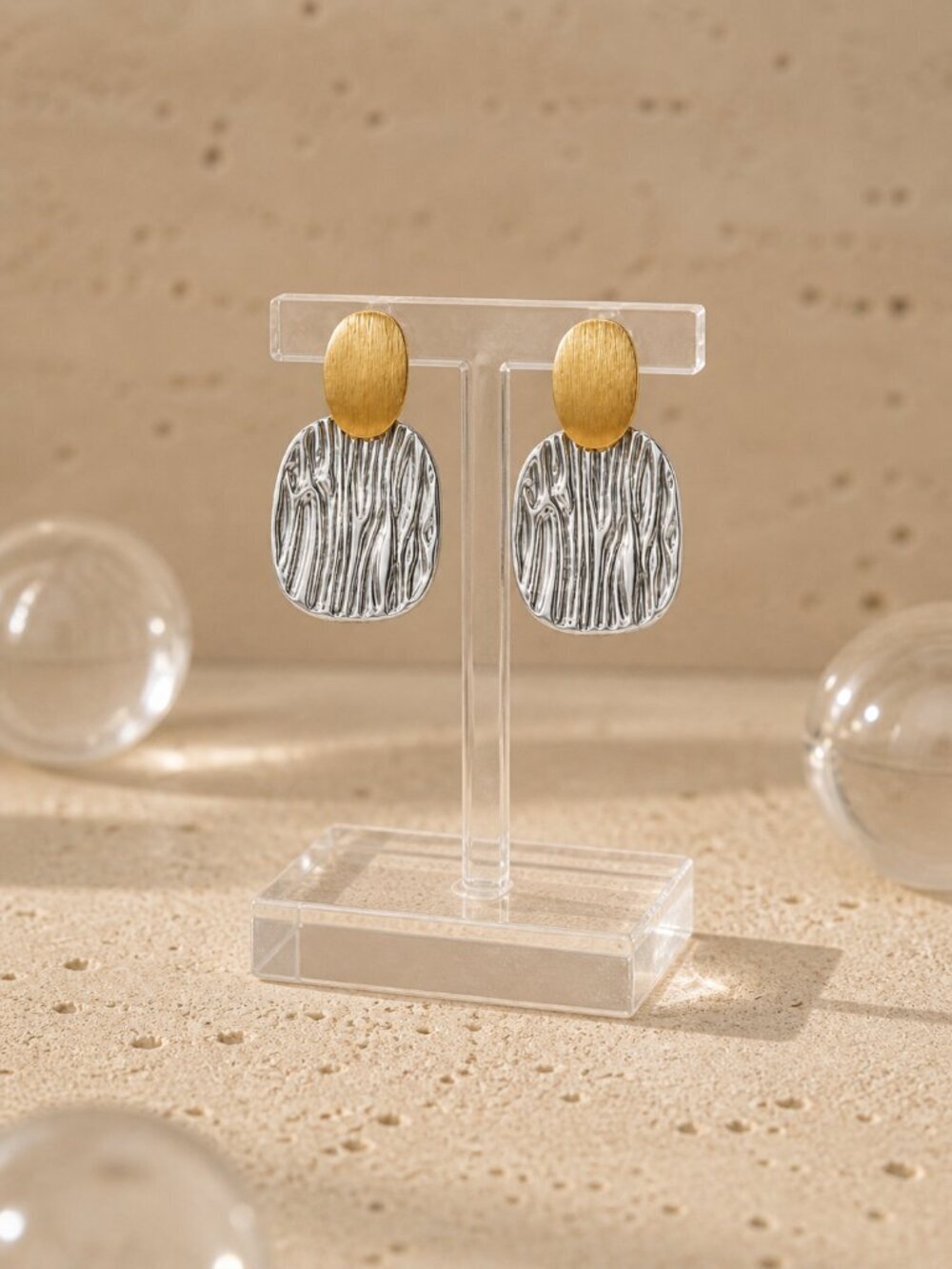 18K Gold Plated SS Old Money Two Tone Mixed Metal Drop Statement Earrings 2" - Picture 12 of 16